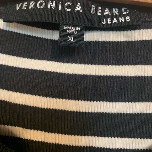 Veronica Beard Mayer Black and White Striped Silver Button Military Top XL - Picture 2 of 6